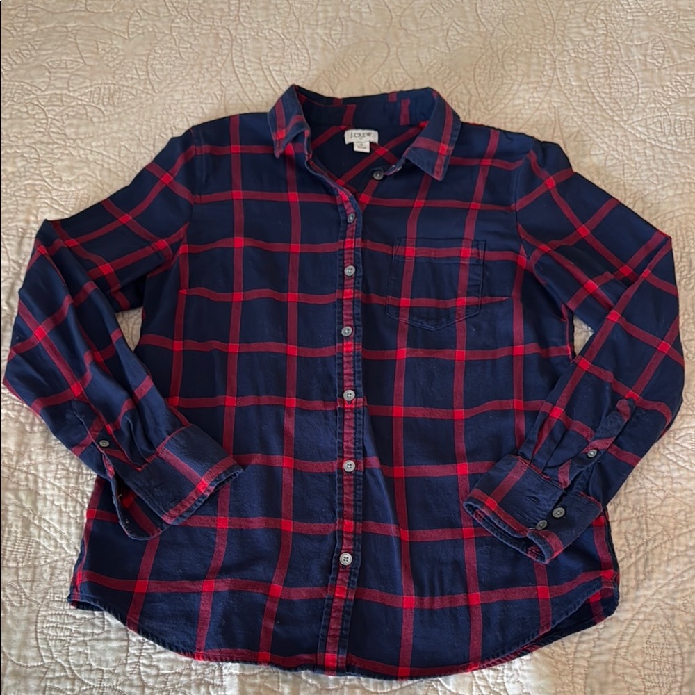 J.Crew Navy and Red Plaid Shirt Size Small